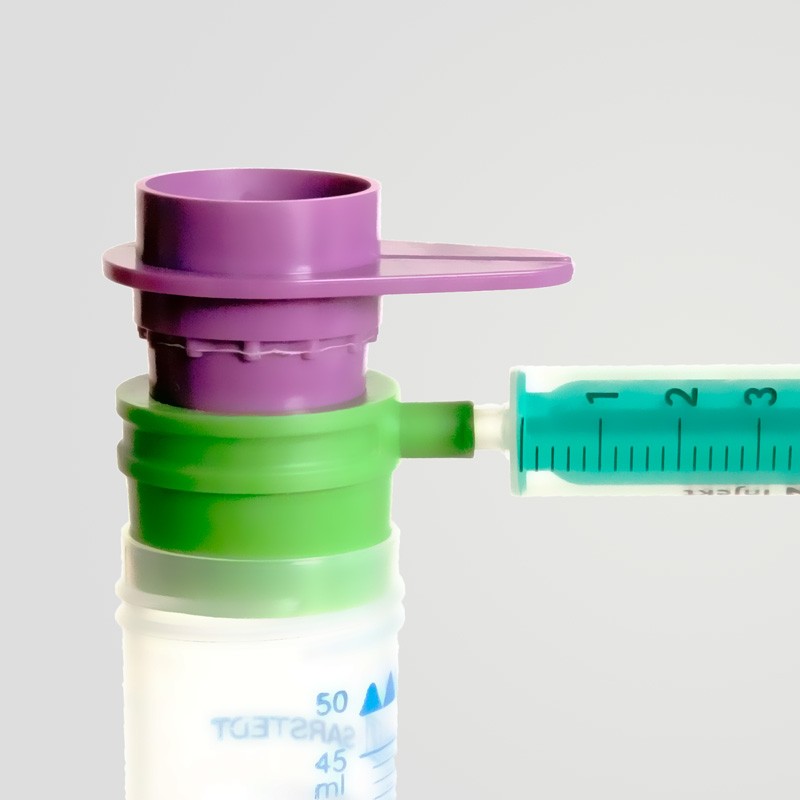 Using a syringe connected to the Luer-Lock of the Connector enables a active filtration when the filter is blocked. 