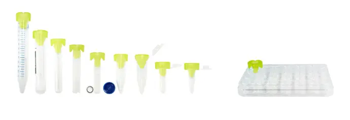 pluriStrainer Mini 100 µm fits various reaction vessels and tubes. pluriStrainer Mini 100 µm cell strainer fits a wide range of reaction vessels, such as 15 ml centrifuge tubes or 5 ml FACS tubes, 2 or 1.5 ml reaction tubes and microtiter plates.