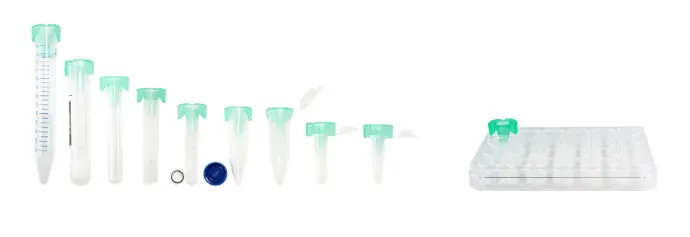 pluriStrainer Mini 20 µm passt auf verschiedene Reaktionsgefäßen und Röhrchen. pluriStrainer Mini 20 µm Zellsieb passt auf eine Vielzahl verschiedenster Reaktionsgefäße, wie 15 ml Zentrifugen- oder 5 ml FACS Röhrchen, 2 oder 1,5 ml Reaktionsgefäße sowie Mikrotiterplatten.