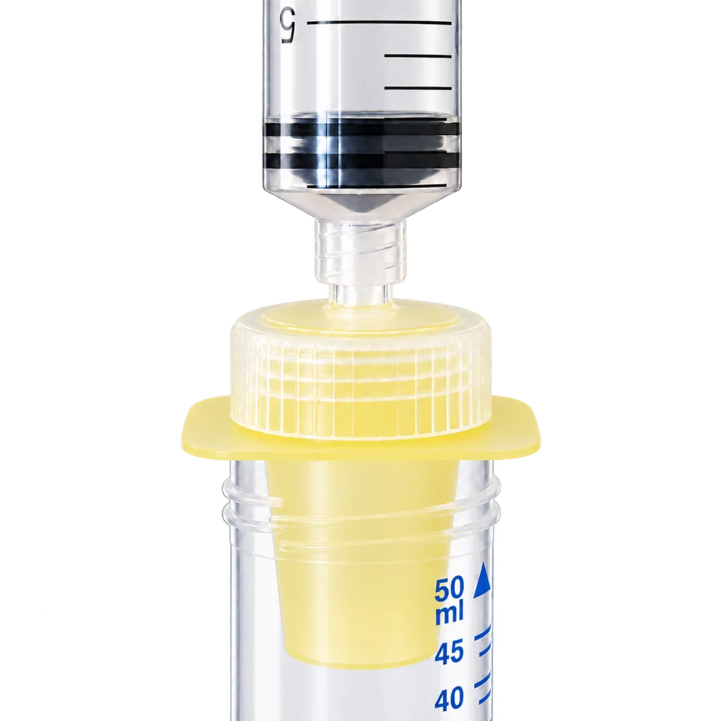 Syringe Strainer 5 µm mit Syringe und Zentrifugenröhrchen.webp